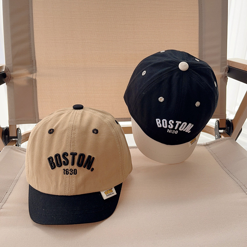2024春秋boston刺绣字母品质儿童鸭舌帽男女宝拼色百搭潮流帽子韩