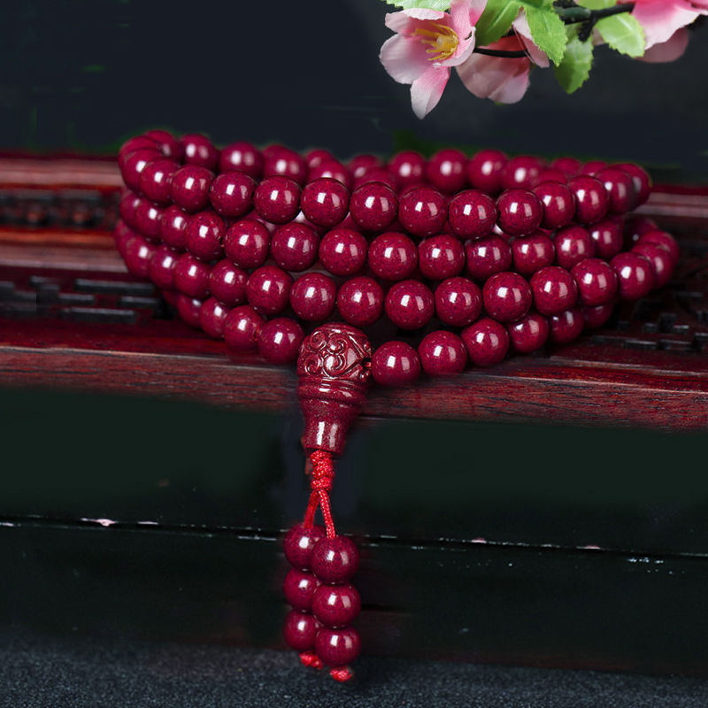 朱砂手串真品108颗佛珠多圈本命年男女手链帝王紫金砂毛衣链-阿里巴巴