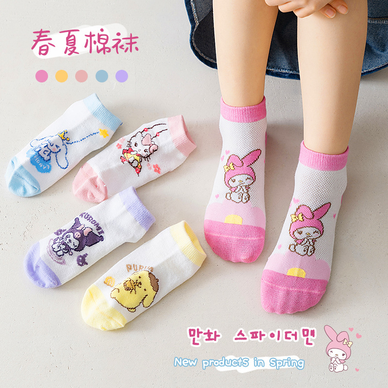 New Cartoon Clow M Children's Socks Breathable Thin Cotton Mesh Stockings Cute Sweet Baby's Socks Spring and Summer Cotton Socks