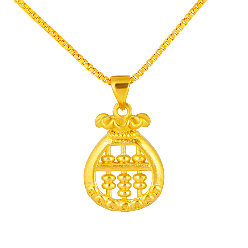 3d硬金福袋算盘吊坠 铜镀24k金招财聚财女士越南沙金项坠首饰批发