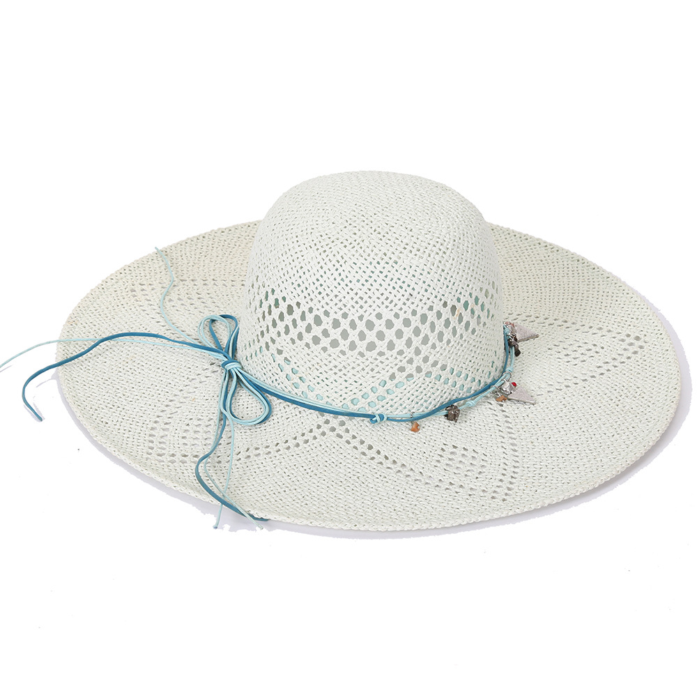 Factory Wholesale Summer Wave Edge Big Brim Hat Bow YILI Beads Straw Hat Ladies Beach Sun Hat Trend