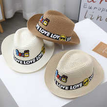 儿童草帽夏季男童沙滩帽英伦出游爵士帽礼帽3-5-7岁小孩遮阳草帽
