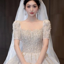 法式婚纱2024夏季新款新娘时尚质感大拖尾在逃公主小个子婚纱礼服