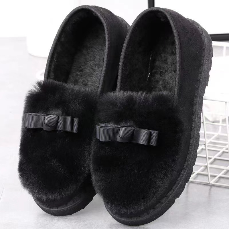 Women's Cotton-Padded Shoes Fall/Winter Students Warm-Keeping Fleece-Lined Fluffy Korean Style Low-Top Flat Lazy Doug Shoes Non-Slip Slip-on