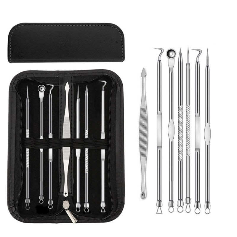 Acne Needle Set Stainless Steel Double-Ring Acne Needle 7-Piece Set Blackhead Remover Squeeze Acne Needle Beauty Needle Pimple Extractor