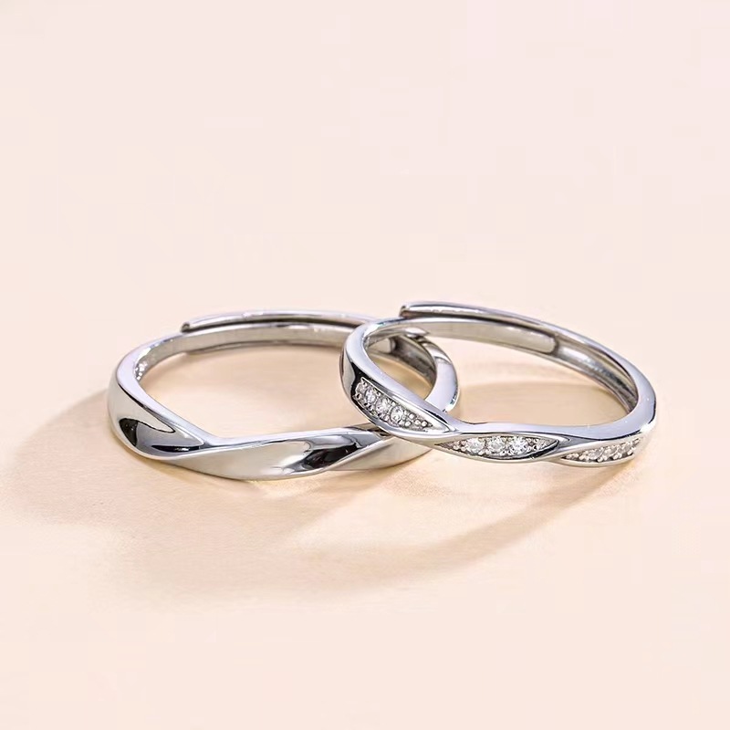 范琪白铜双生结情侣一对戒男女款开口戒指简约时尚小众情侣款百搭