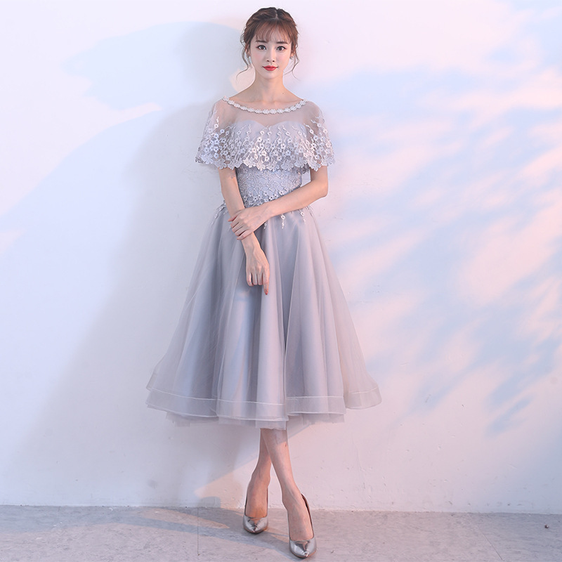 伴娘服中长款独立站海外仓2024新款灰色姐妹裙伴娘团显瘦晚礼服女