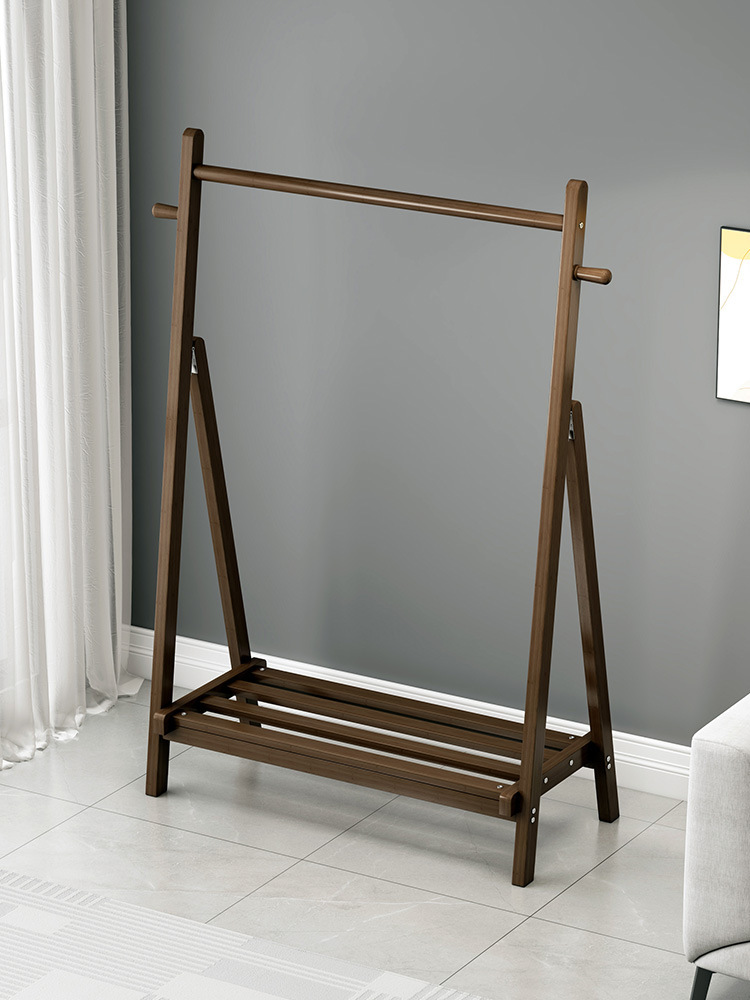 实木衣架落地挂衣架卧室衣帽架家用轻奢简易折叠凉衣杆放衣服架子