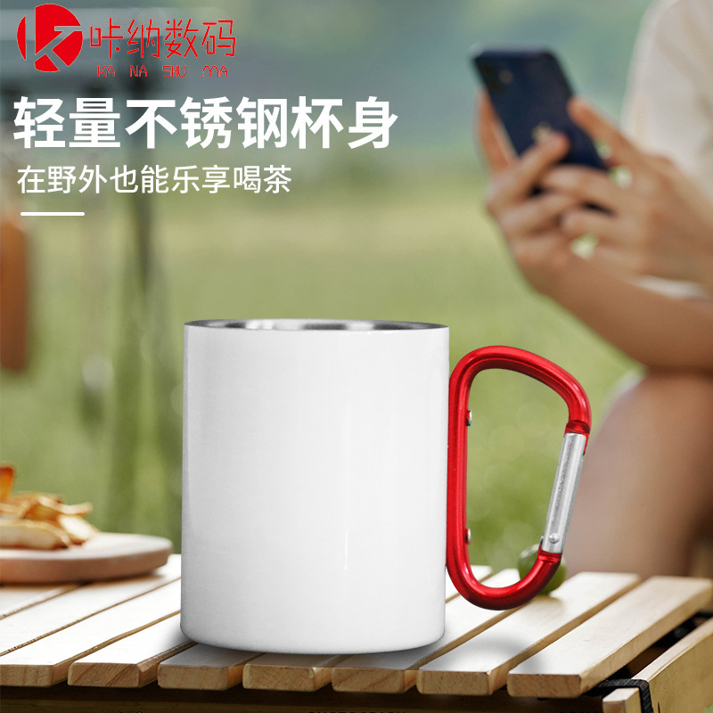 outdoor portable camping cup climbing button carabiner handle sublimation printable logo coated cup portable mountaineering bottle wholesale