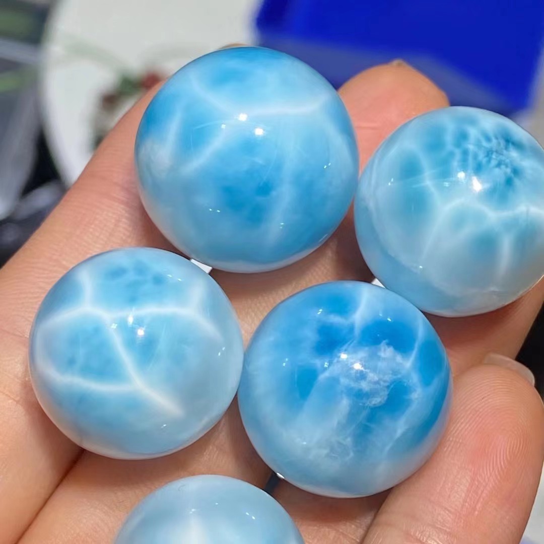 天然海纹石无孔单珠多米尼加纹路清晰深蓝玉化首饰配饰diy批发销