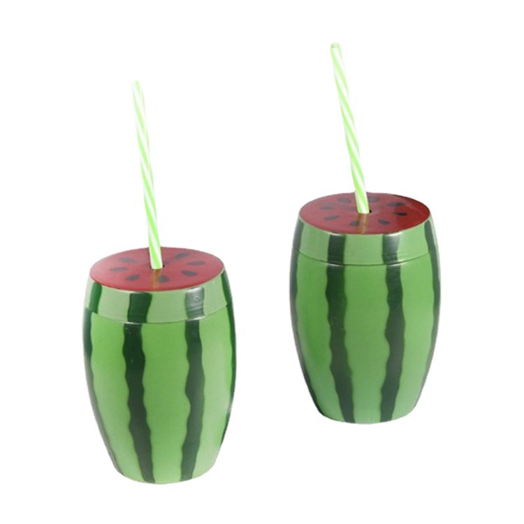 Creative Cartoon Fruit Watermelon Cup Large-Capacity Water Cup Children's Modeling Juice Cup with Straw Milk Tea Drink Plastic Cup