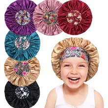 跨境新款花卉亲肤色丁睡帽  时尚柔软儿童宝宝专属圆帽护发帽睡帽