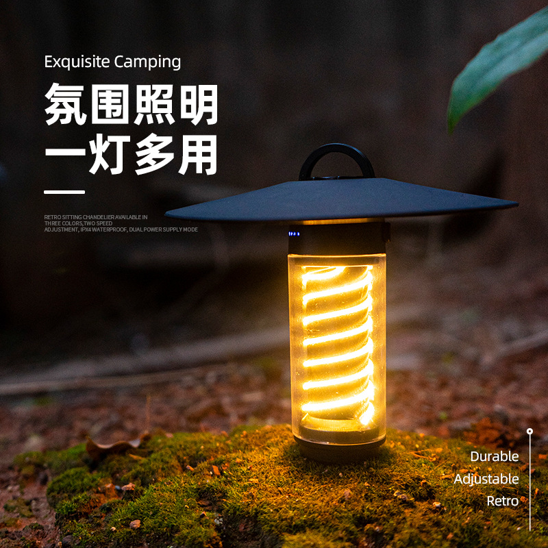 Outdoor Camping Lantern Portable Small Night Lamp Portable Flashlight Tripod Bracket Lighting Lighthouse Canopy Tent Ambience Light