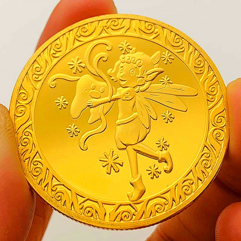 小女孩牙仙子儿童金币镀金硬币 把玩礼物纪念章卡通牙齿币纪念币