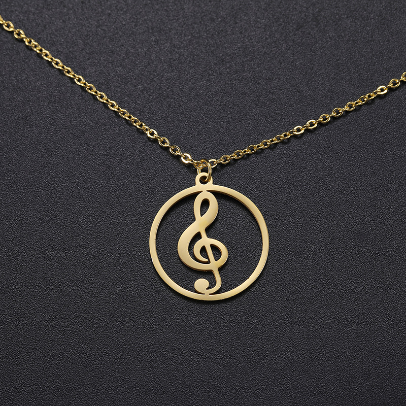 外贸时尚新款饰品爱的韵律音符项链女音乐符合个性吊坠不锈钢项链