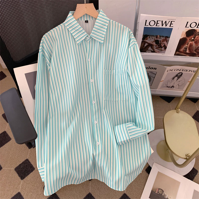 Hong Kong Style Retro Striped Long-Sleeved Shirt Dignified Sense of Design 2023 Autumn New Korean Style Loose and Lazy Style Top for Women