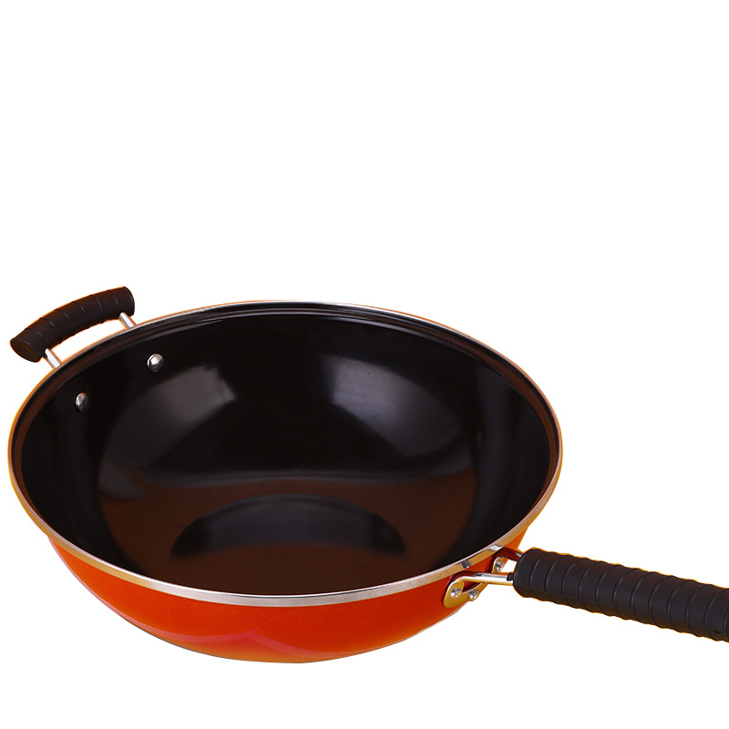 搪瓷锅陶瓷炒锅珐琅锅不粘铁锅无涂层少烟厚实家用燃气平底34cm