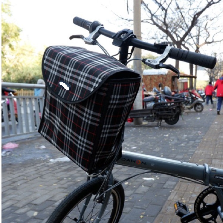 折叠自行车布篮子山地前车筐带盖防水帆布挂蓝挂篓滑板电动车前兜