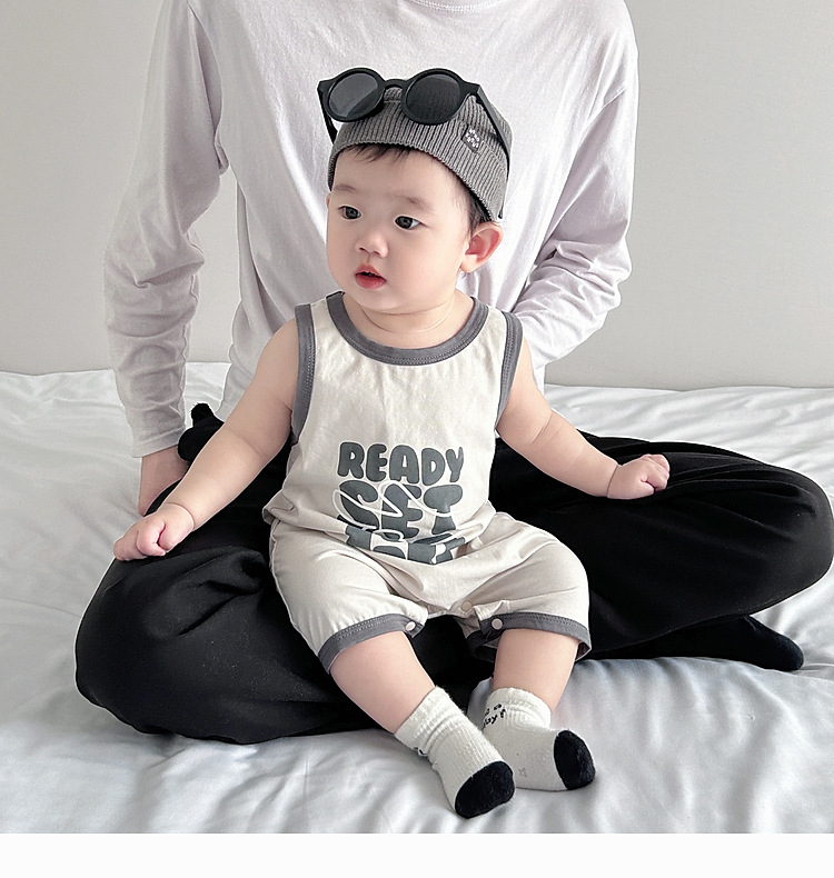 婴幼儿夏季薄款连体衣韩版男宝宝无袖背心字母凉快哈衣新生儿爬服详情12