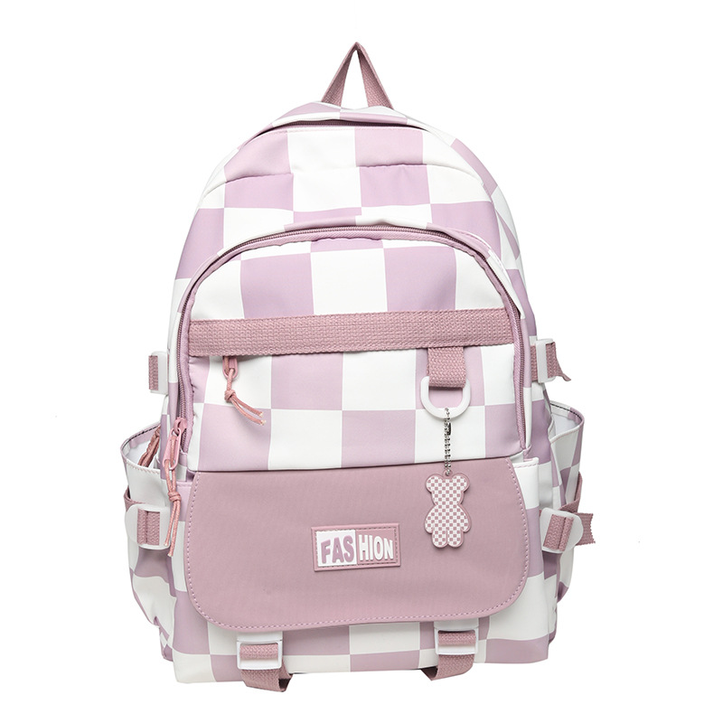 2022 New Chessboard Plaid Contrast Color Backpack for Middle School Students School Bag Large Capacity Schoolbag Simple Backpack