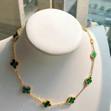 四叶草双面项链锁骨链轻奢小众网红款黄金色黑玛瑙十花项链