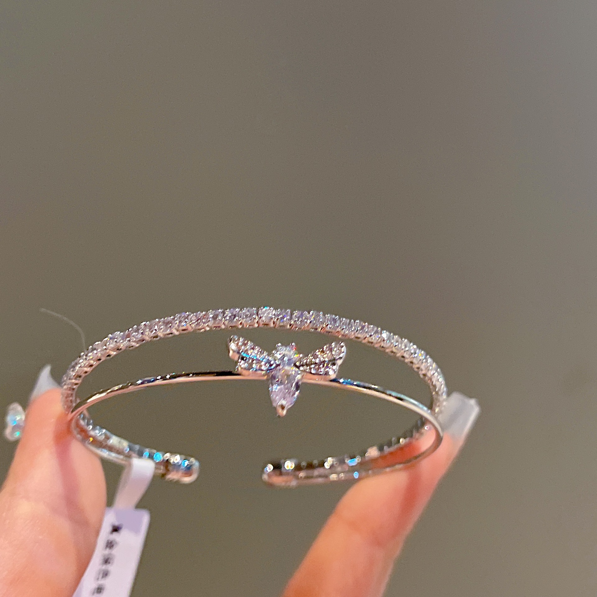 双层清透精致小蝴蝶手镯2024年开口时尚韩版满钻手环女饰品j1261