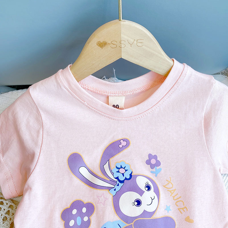 艾乐兔女童连衣裙夏2022新款韩版短袖棉儿童卡通印花网纱裙 ex788