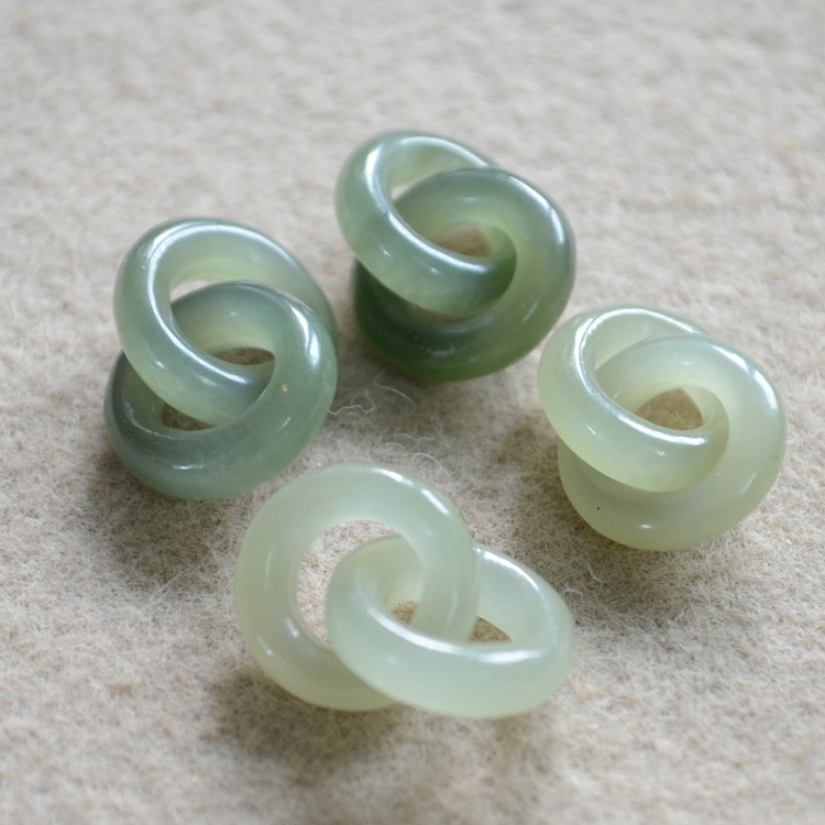 和田玉双环环环相扣吊坠 diy锁骨链手链吊坠配饰