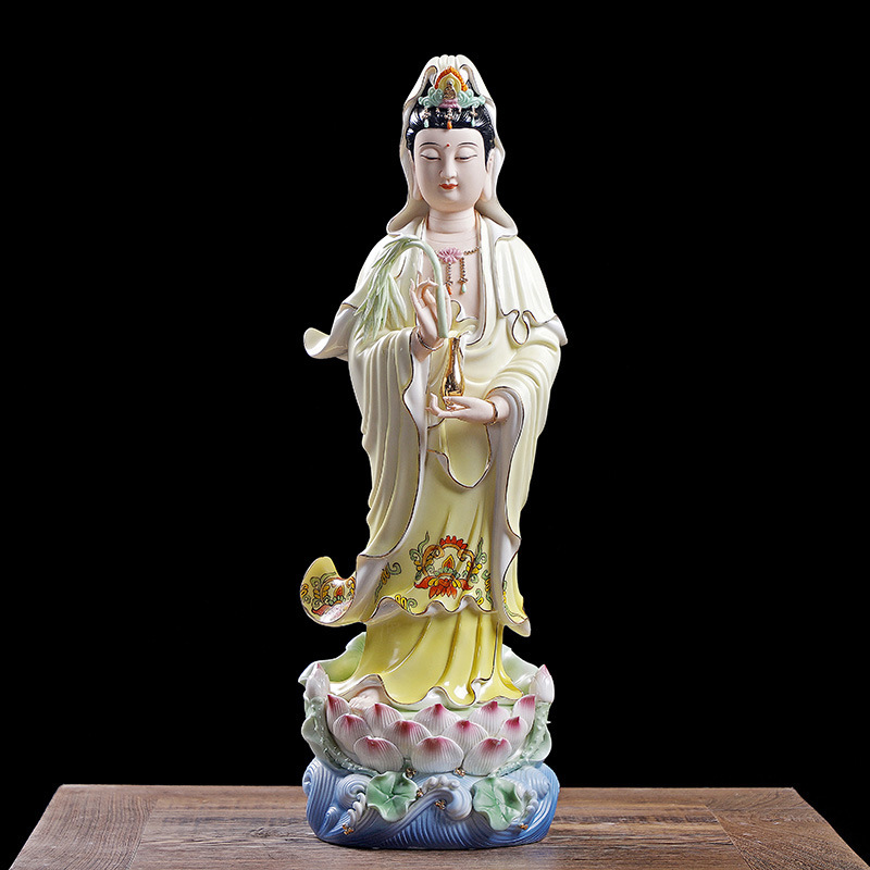 18吋立荷观音菩萨天青衣彩绘佛像居家供奉家供观世音摆件-阿里巴巴