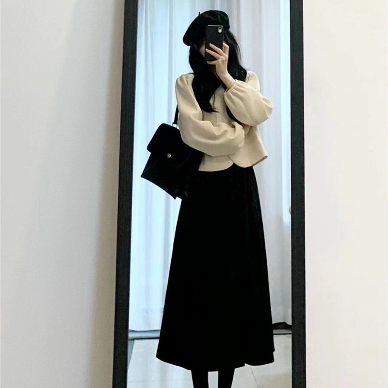 2024新款早初秋装盐系穿搭高级感气质长袖连衣裙子女两件套装长裙