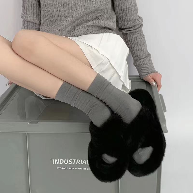 Gray Socks for Women Thin Mid-Calf Length Korean Maternity Socks Spring/Summer Cotton Socks Pure Color All-Matching Loose Long Seamless Socks