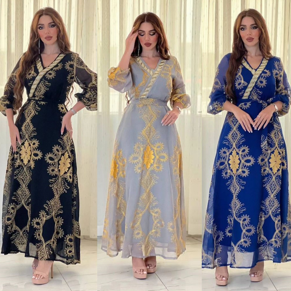 Ab336 Light Luxury Rhinestone Mesh Embroidered Muslim Arab Dubai Jalabia Fashion Temperament Guest Dress