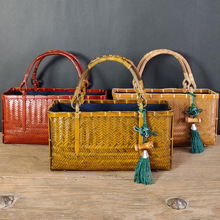 复古竹制编织手提包包女家用简约民间手工艺品茶道手拎包收纳篮