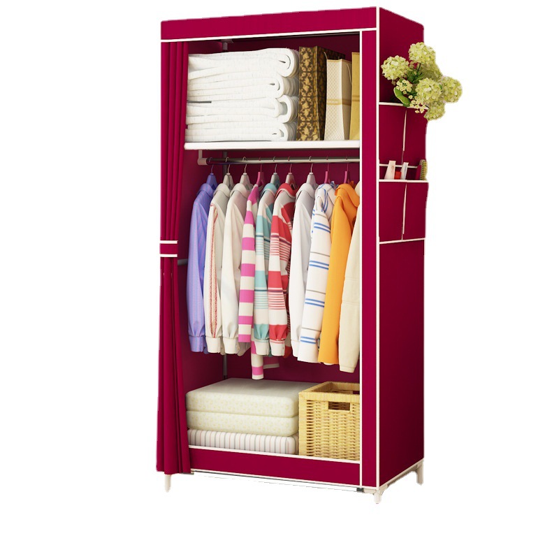 Factory Wholesale Non-Woven Steel Tube Assembly Simple Dormitory Rental Single Small Wardrobe Storage Cabinet Cloth Wardrobe