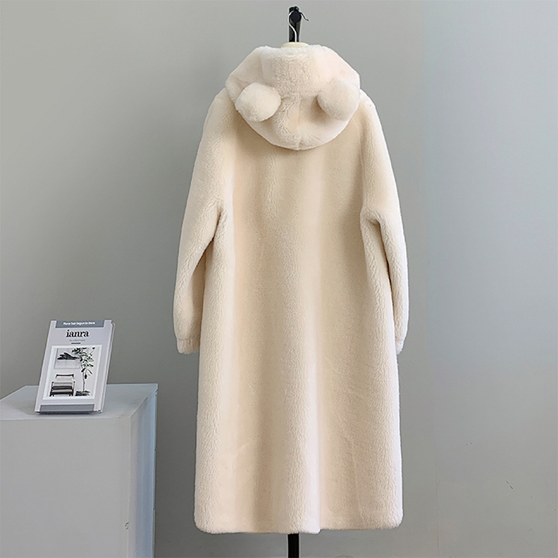 小熊耳朵加长进口100羊羔毛羊剪绒皮草外套女皮毛一体秋冬加厚