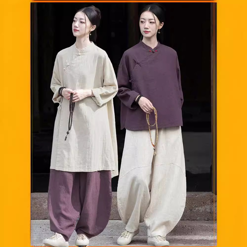 修行禅服女佛系禅意女装棉麻套装素衣中式斜襟上衣寺院居士服女款