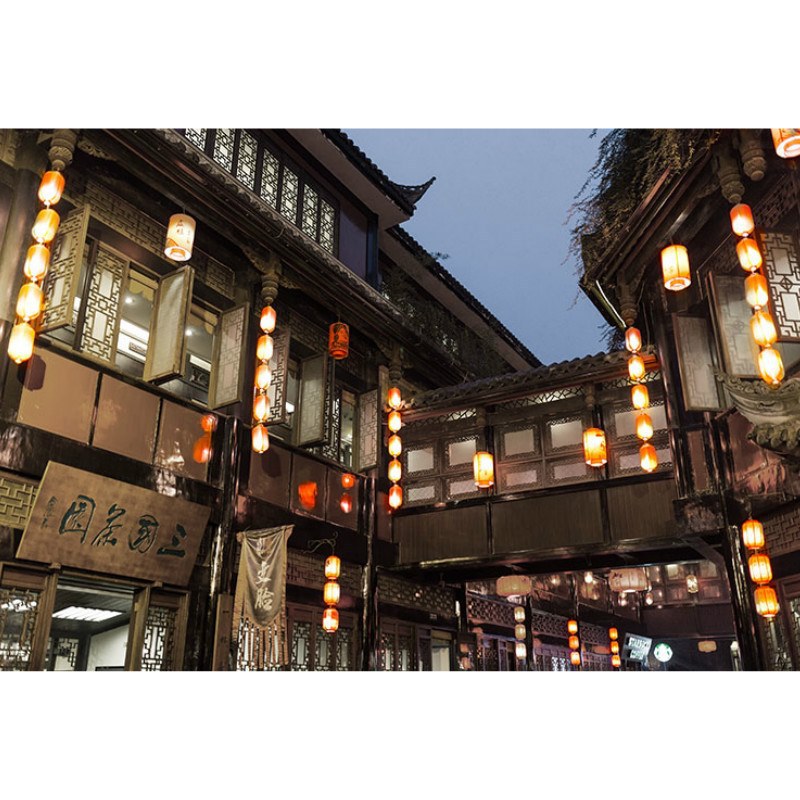 3d中式怀旧老成都街景墙纸宽窄巷子胡同壁画串串香火锅店饭店壁纸