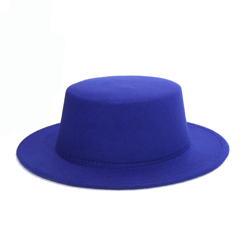 European and American Retro British Style Flat Top Hat Parent-Child Men and Women Gentlemen's Hat Spring and Autumn Big Flat Brim Woolen Jazz Hat