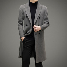 男士100%羊毛双面呢大衣青年休闲英伦风冬季长款百搭外套男装潮流