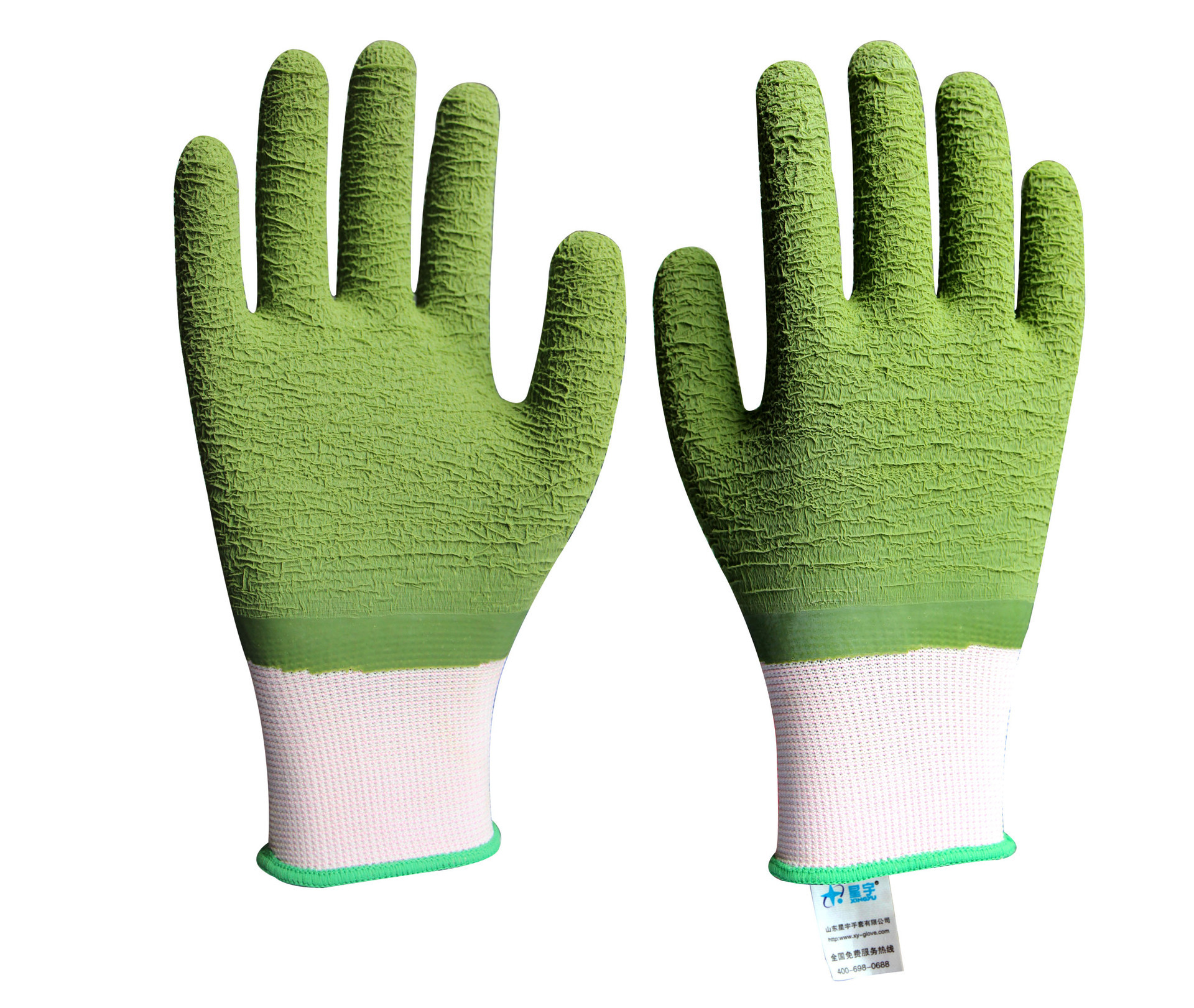 劳保手套l568乳胶全浸波浪纹手套 防滑耐磨防水手套厂家直销