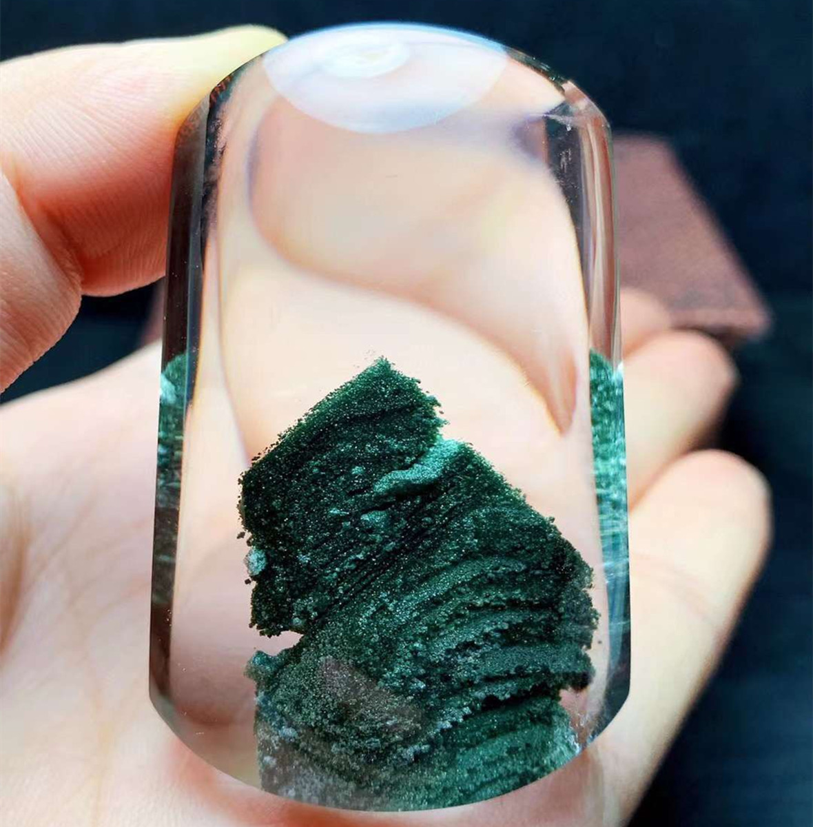 天然绿幽灵水晶平安无事牌吊坠彩幽灵幽灵原石聚宝盆千层山金字塔