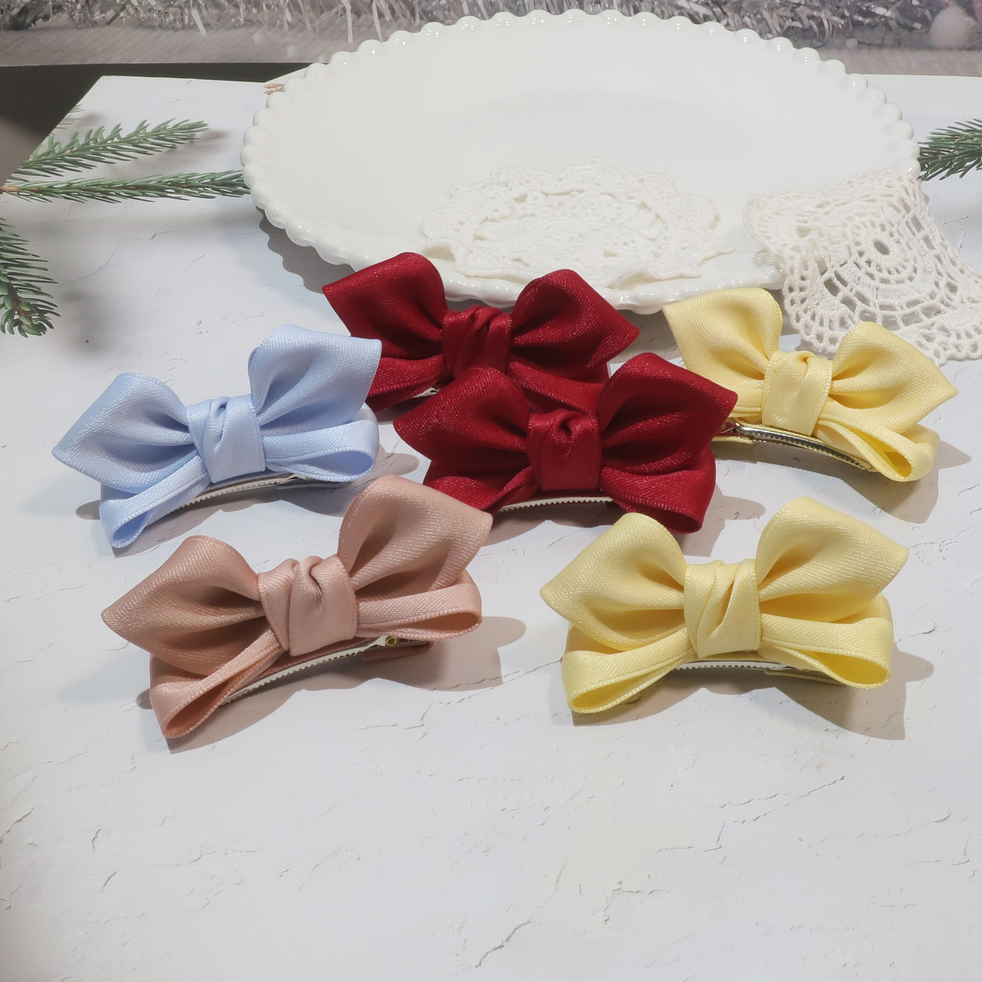 韩国简约蝴蝶结儿童发夹兔耳朵可爱对夹女童发饰粉嫩发卡女孩顶夹