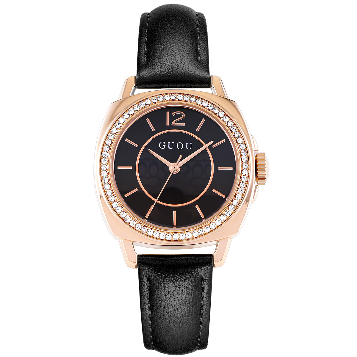 古欧guou手表女方形款2022年新款气质水钻轻奢ins风腕表女士手表