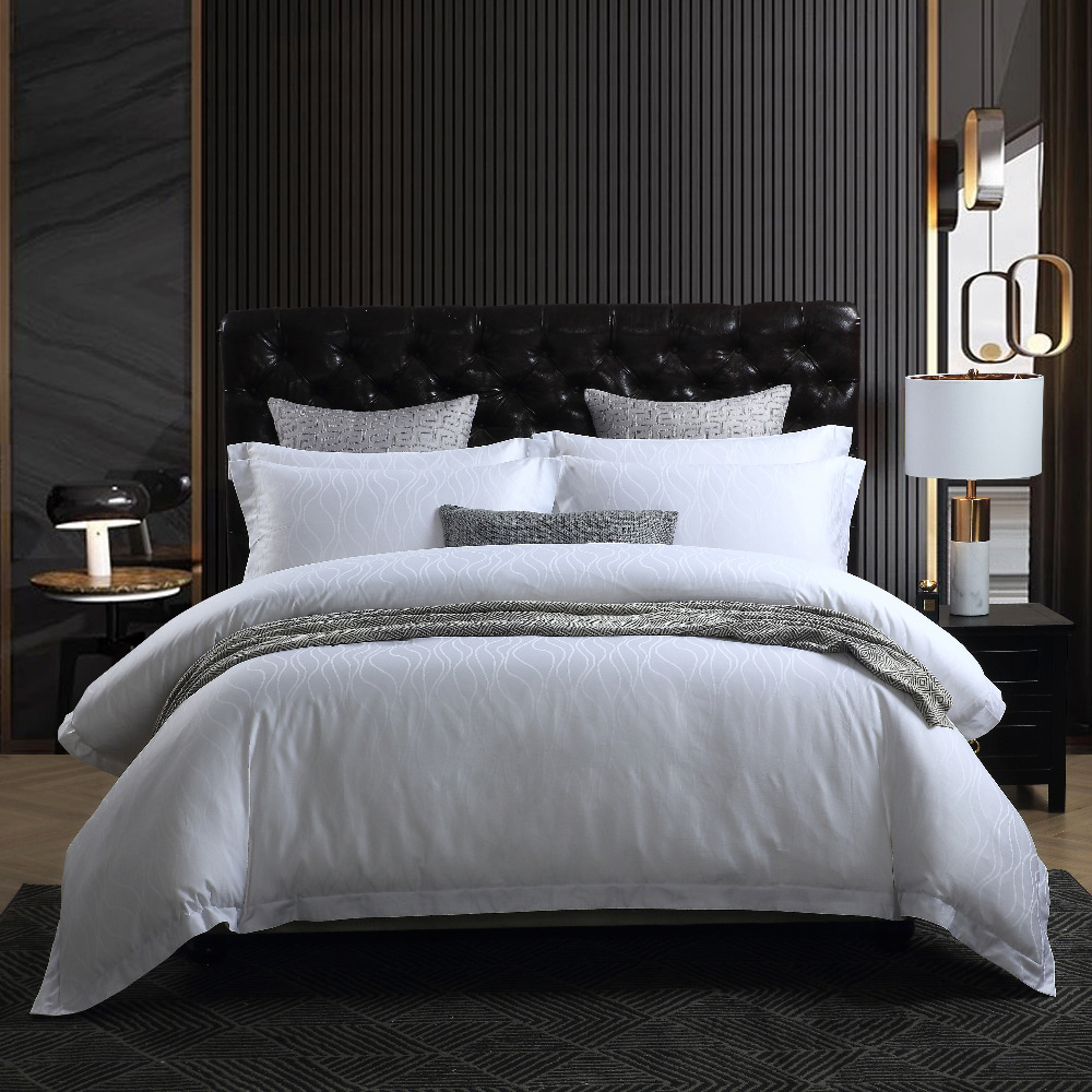 Hotel Cloth Product Four-Piece Cotton 60 Five-Star White Hotel Bedding Wholesale Tribute Satin Quilt Cover Bed Sheet