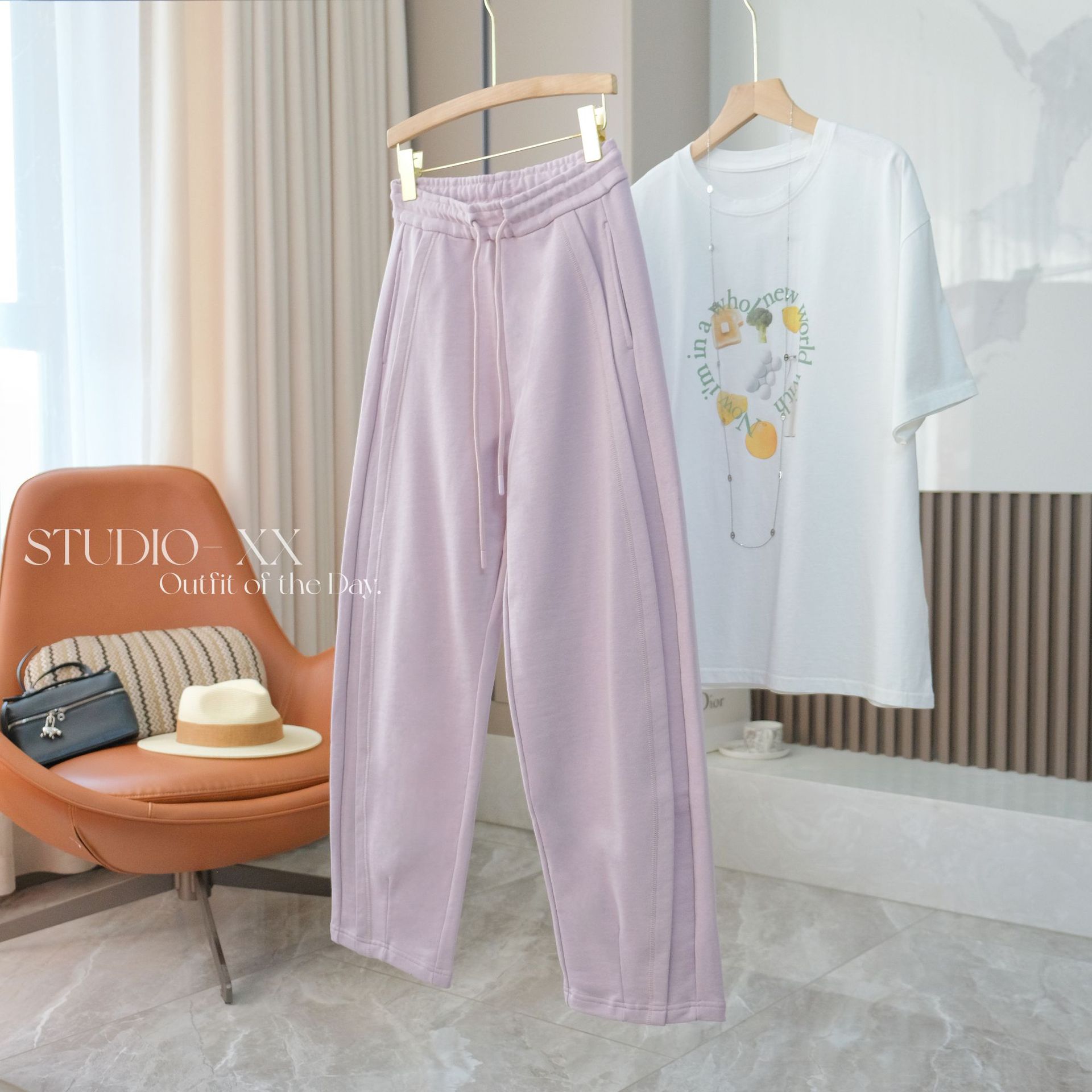 Lu Family Gao Ding! Slim Fit Split Stitching Loose Wide Leg Leisure Baggy Pants Sweatpants Sickle Pants for Women Spring Women Clothes