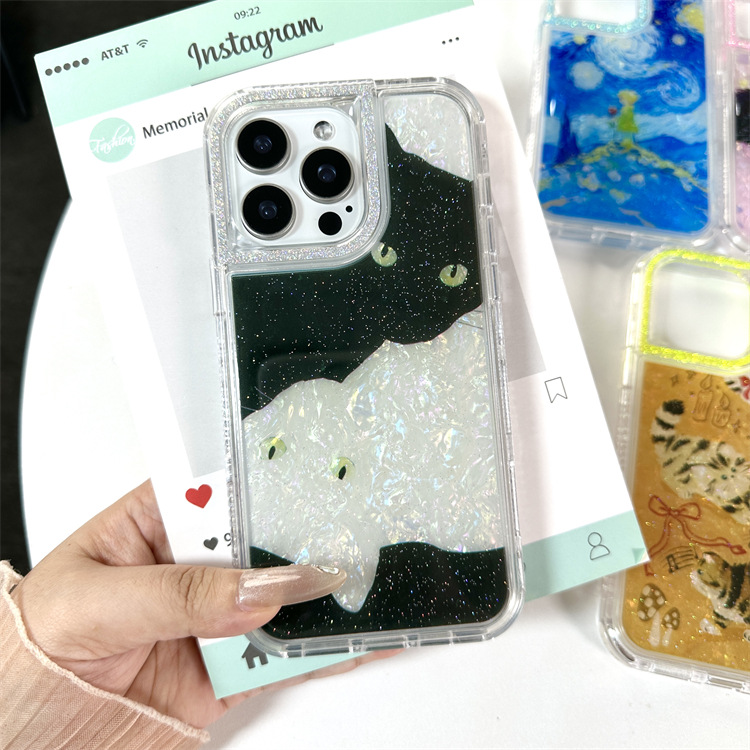 秘鲁新款适用SAMS25FE幻彩贝壳纸滴胶彩绘A07镜头滴胶卡通手机壳