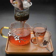 玻璃锤纹小茶壶带内胆泡茶壶日式小号家用高硼硅耐热梅花煮茶壶