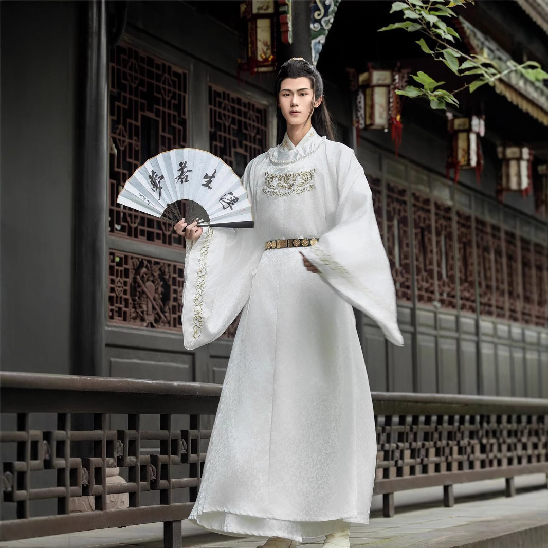 汉伴原创汉服男明制圆领袍唐制古装男士古风道袍新款男生白色汉服