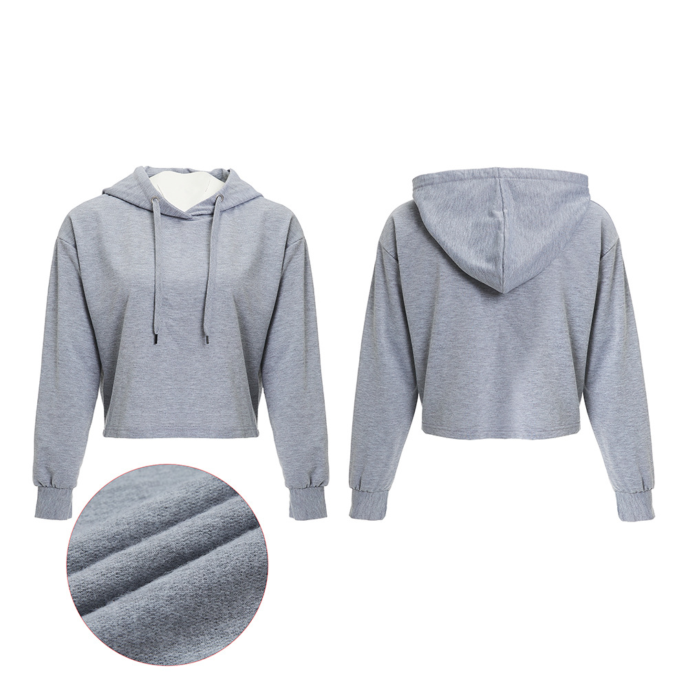 Sublimation 2022 Autumn and Winter Loose Hooded Gray Short Sweater 240G Fleece Long Sleeve Bare Midriff Ins Women