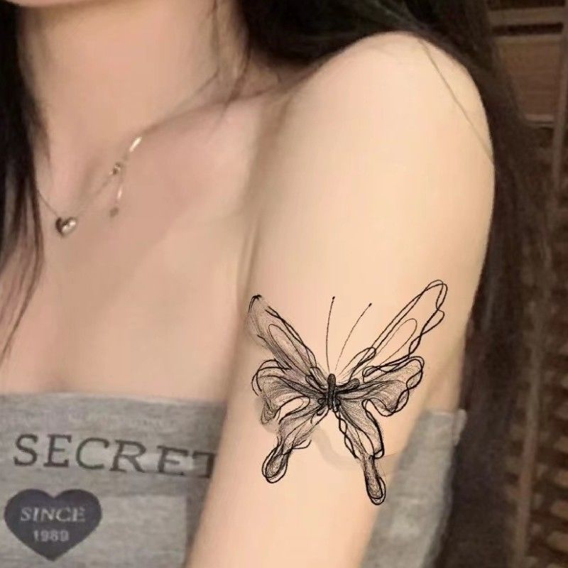 蝴蝶草本纹身贴防水女持久果汁久高级感贴纸遮盖疤痕仿真刺青